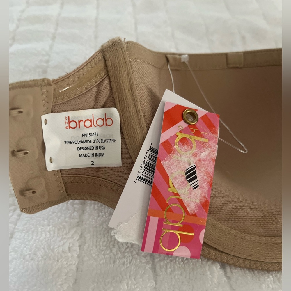 The Bra Lab Angelina Beige Strapless Convertible Underwire Bra Cup Size 2
